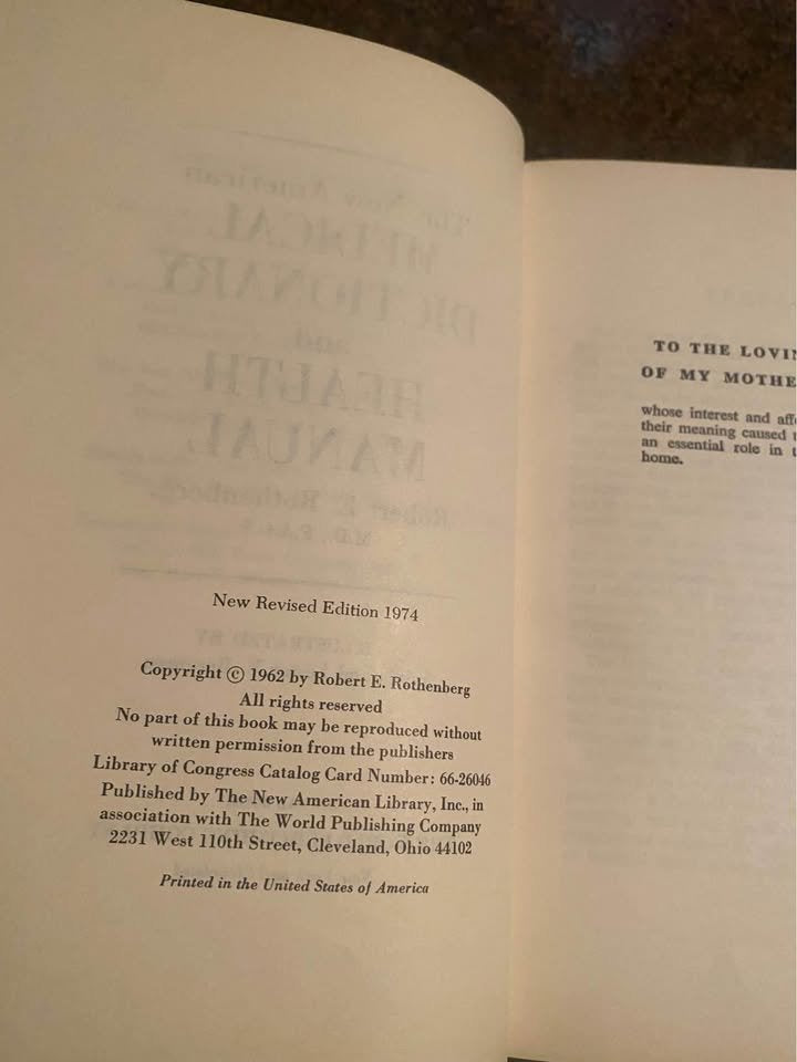 The New American Medical Dictionary and Health Manual by Robert E Rosenberg Hardcover Book 1974