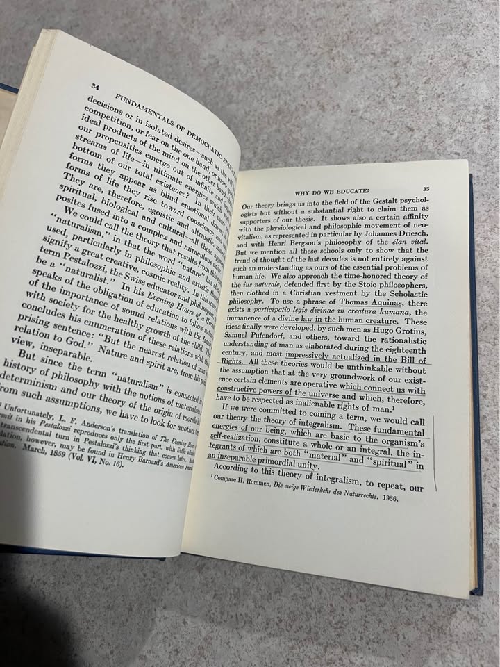 1940 Fundamentals of Democratic Education by Robert Ulich Antique Vintage Hardcover Book