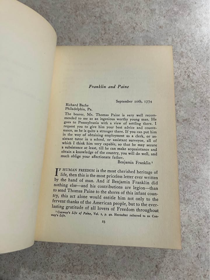 1947 Thomas Paine Author of the Declaration of Independence by Joseph Lewis Vintage Hardcover Book