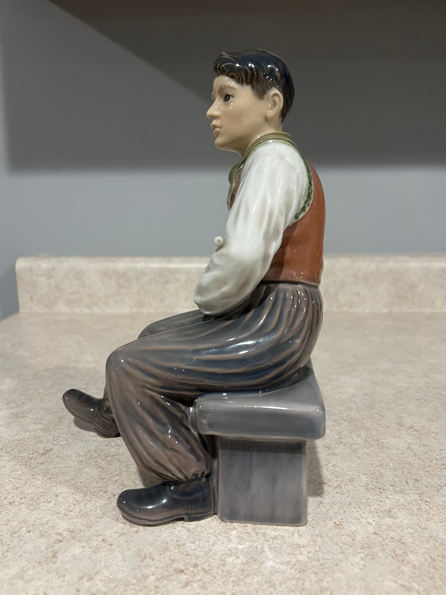 Dahl Jensen Amager Boy with Pipe Figurine #1300 Copenhagen Rare