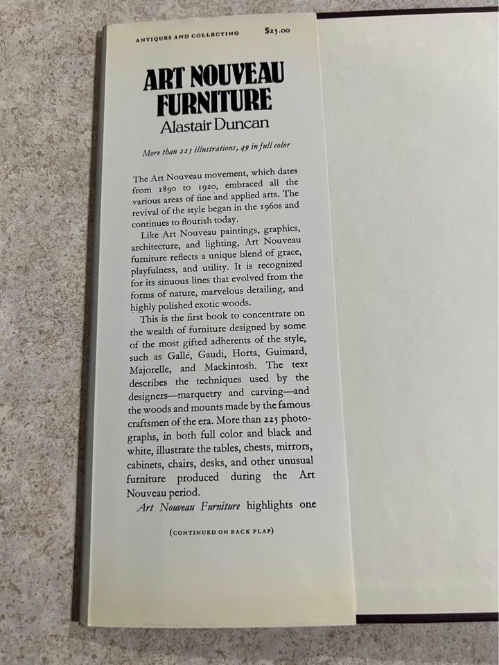 Art Nouveau Furniture by Alastair Duncan Hardcover Book 1982