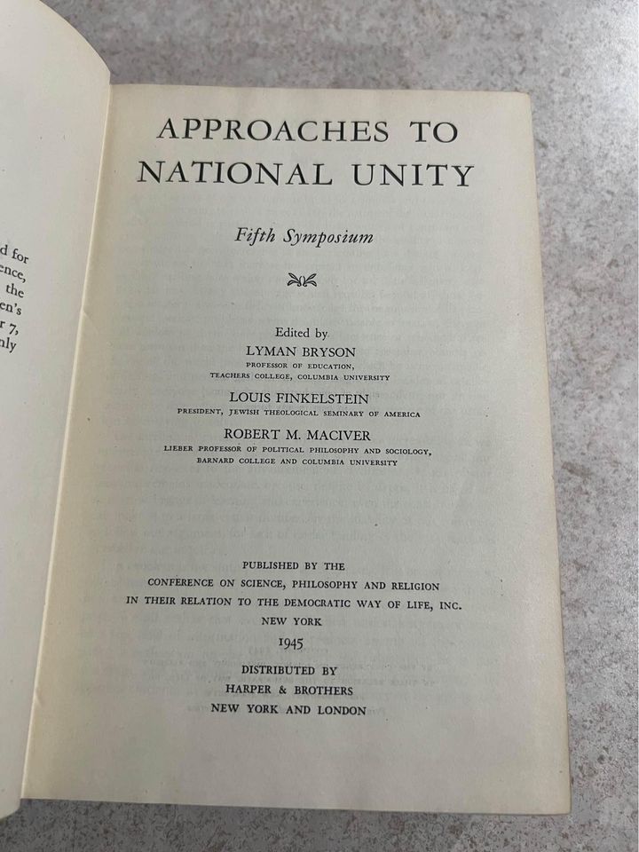 1945 Approaches to National Unity: Fifth Symposium by Lyman Bryson Antique Vintage Hardcover Book