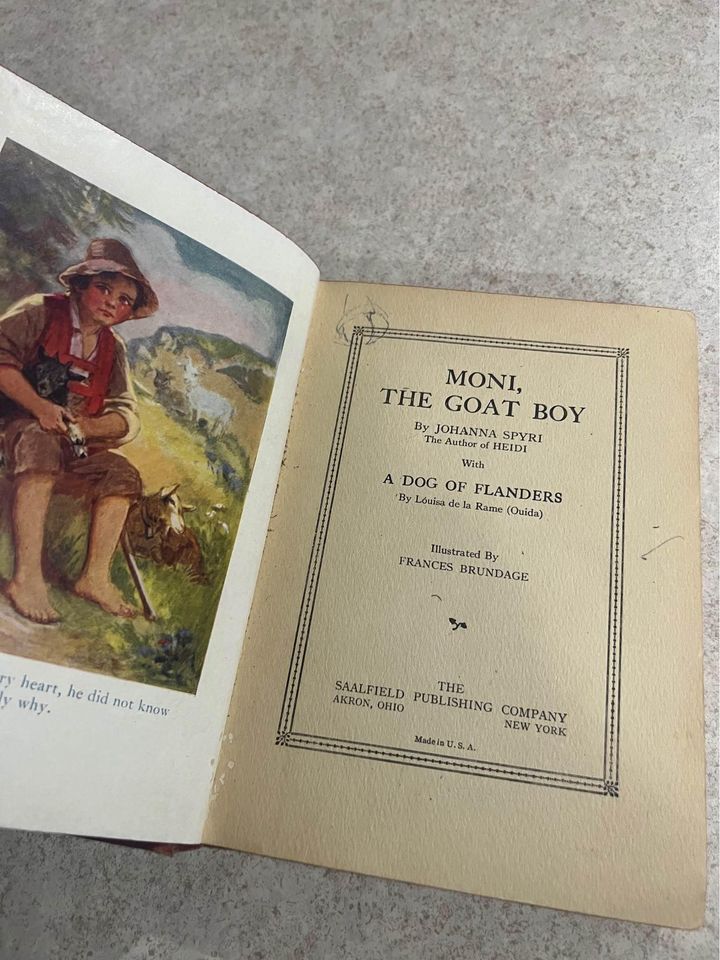 1926 Moni, The Goat Boy by Johanna Spyri Antique Vintage Hardcover Book