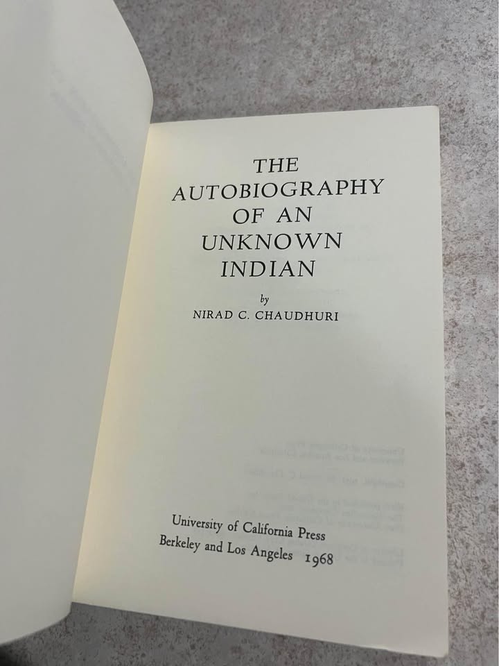 1968 The Autobiography of an Unknown Indian by Nirad C Chaudhuri Vintage Paperback Book