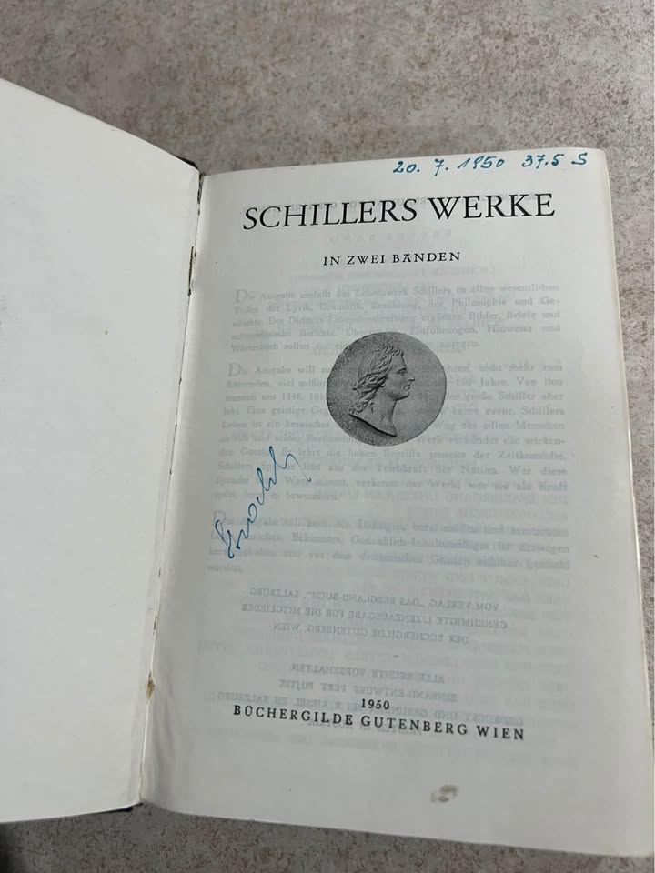 1950 Schillers Werke Band 1 Vintage German Hardcover Book