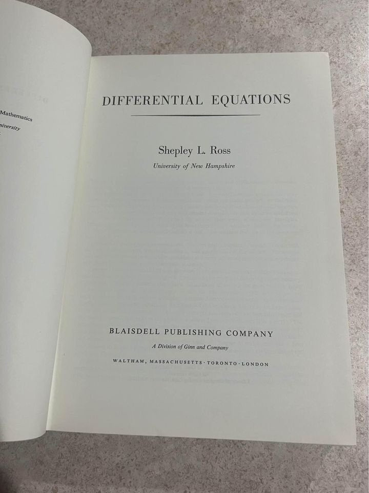 Differential Equations by Shepley L. Ross Vintage Textbook Book 1964