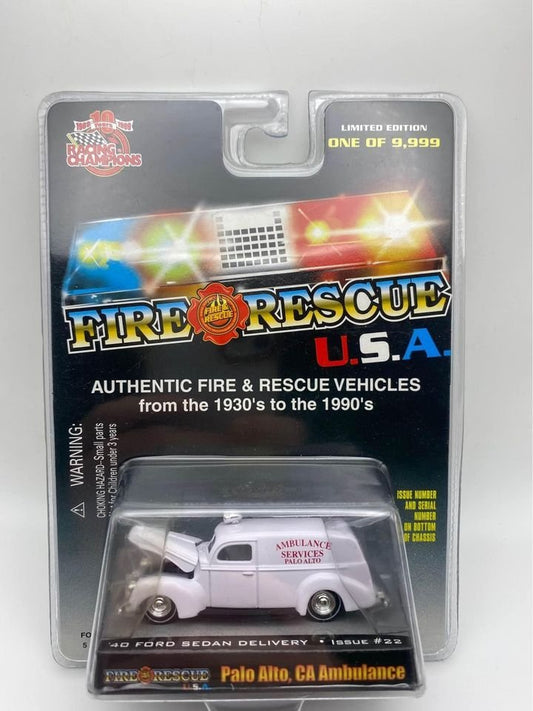 1940 Ford Sedan Delivery Palo Alto CA Ambulance Racing Champions Fire Rescue Issue 22 1/64 New