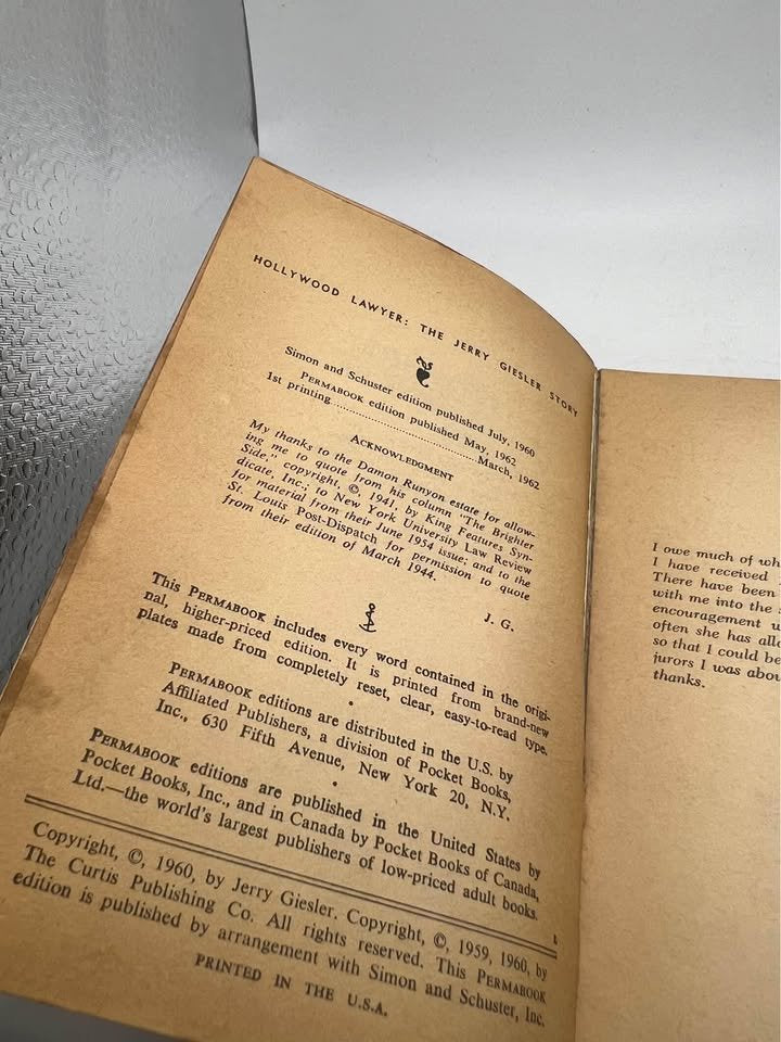 Hollywood Lawyer The Jerry Giesler Story by Jerry Giesler Rare Vintage Paperback Book 1962