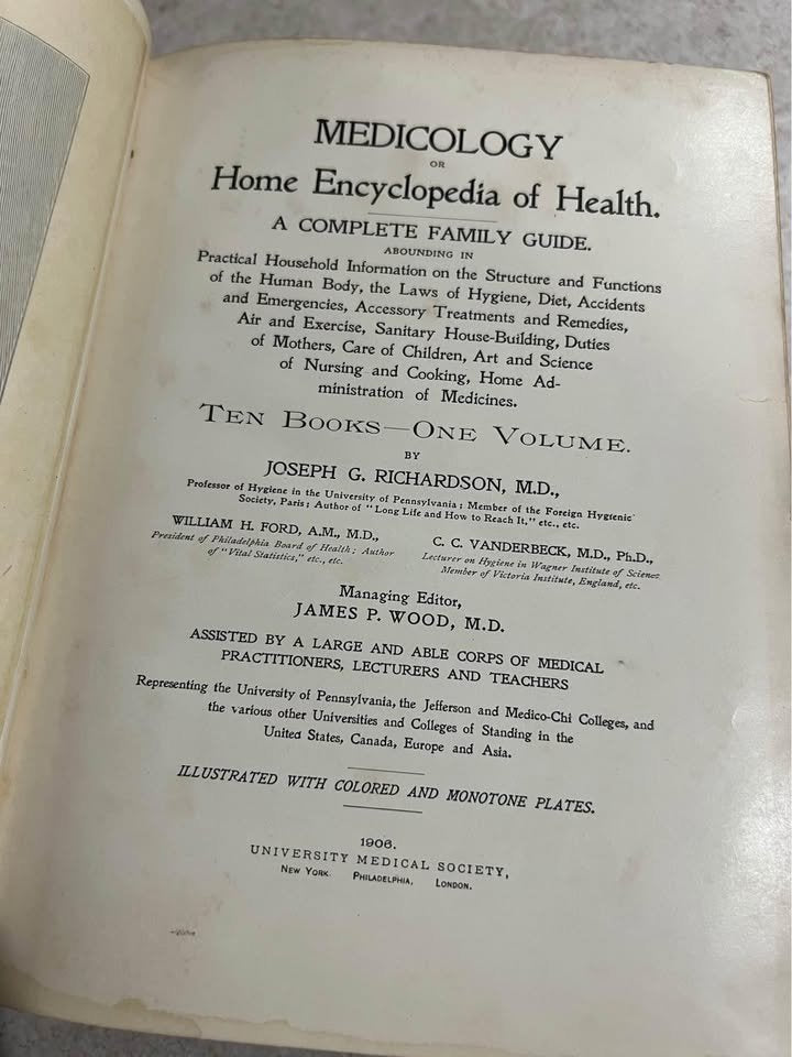 1906 Medicology Home Encyclopedia of Health by Joseph G Richardson Antique Vintage Hardcover Book