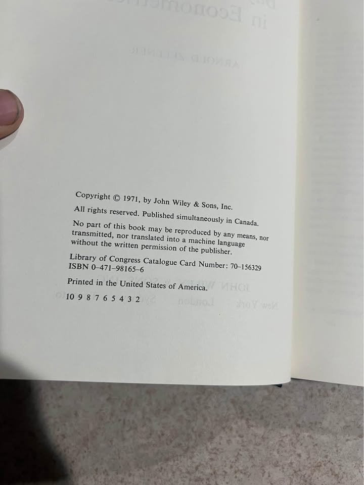 An Introduction to Bayesian Inference in Econometrics by Arnold Zellner Hardcover Book 1971