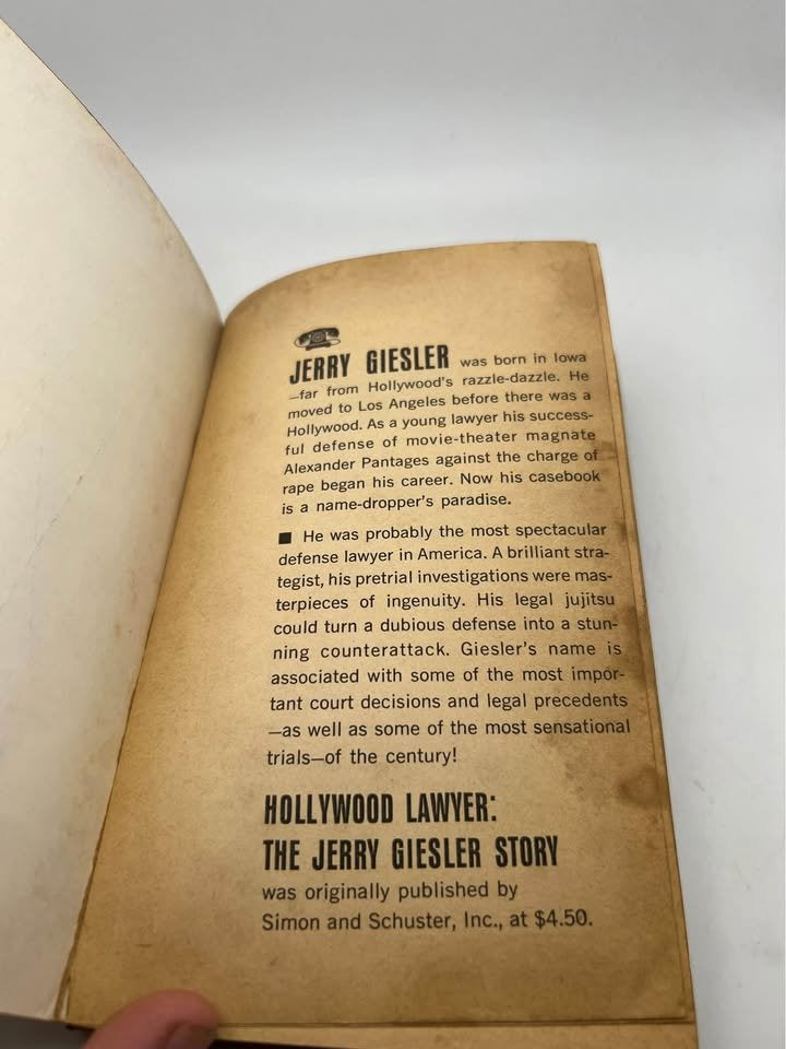 Hollywood Lawyer The Jerry Giesler Story by Jerry Giesler Rare Vintage Paperback Book 1962