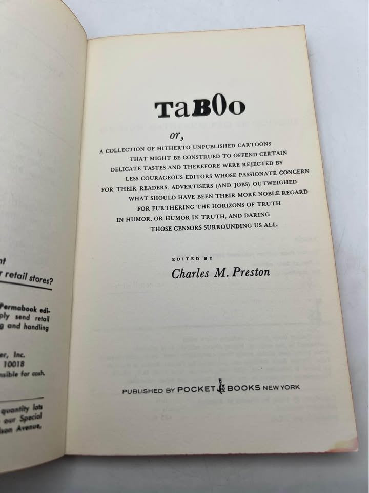 1968 Taboo by Charles M Preston Vintage Paperback Book