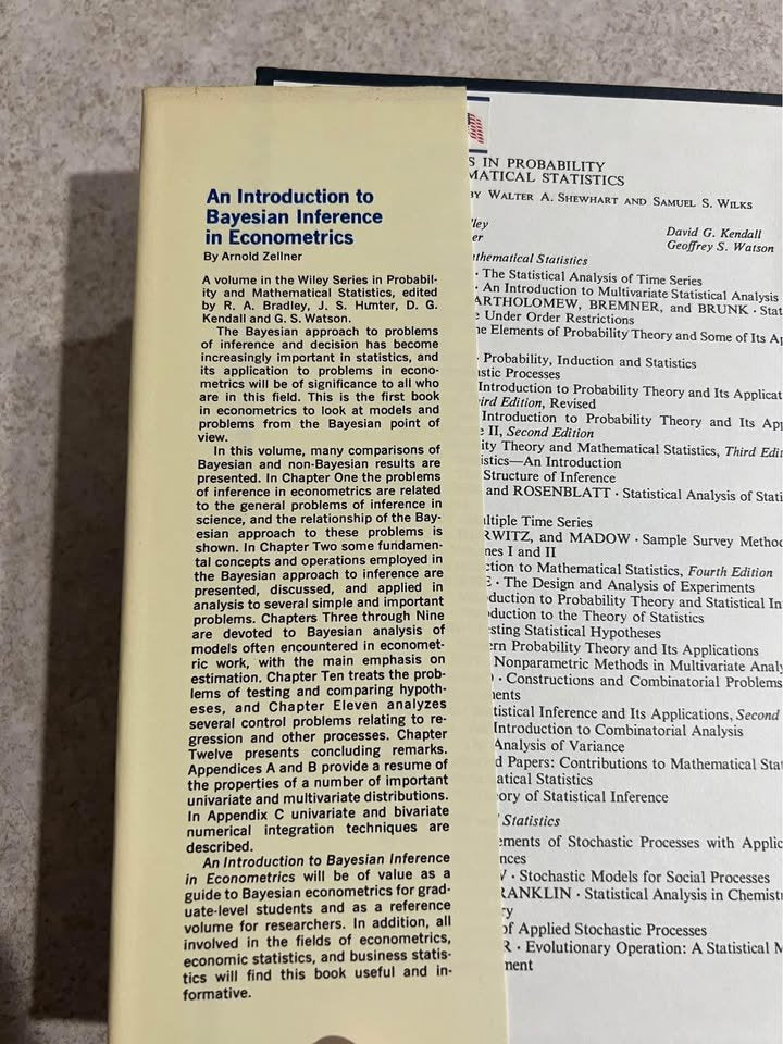 An Introduction to Bayesian Inference in Econometrics by Arnold Zellner Hardcover Book 1971