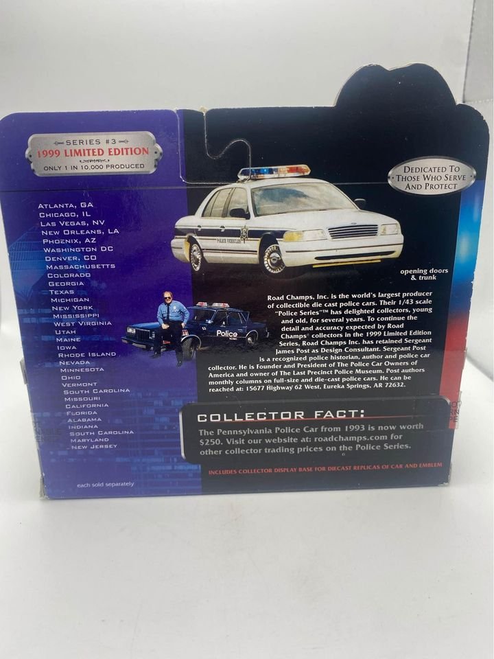 Road Champs 1999 Police Series Vermont State Police Series 3 1/43 Diecast Limited Edition