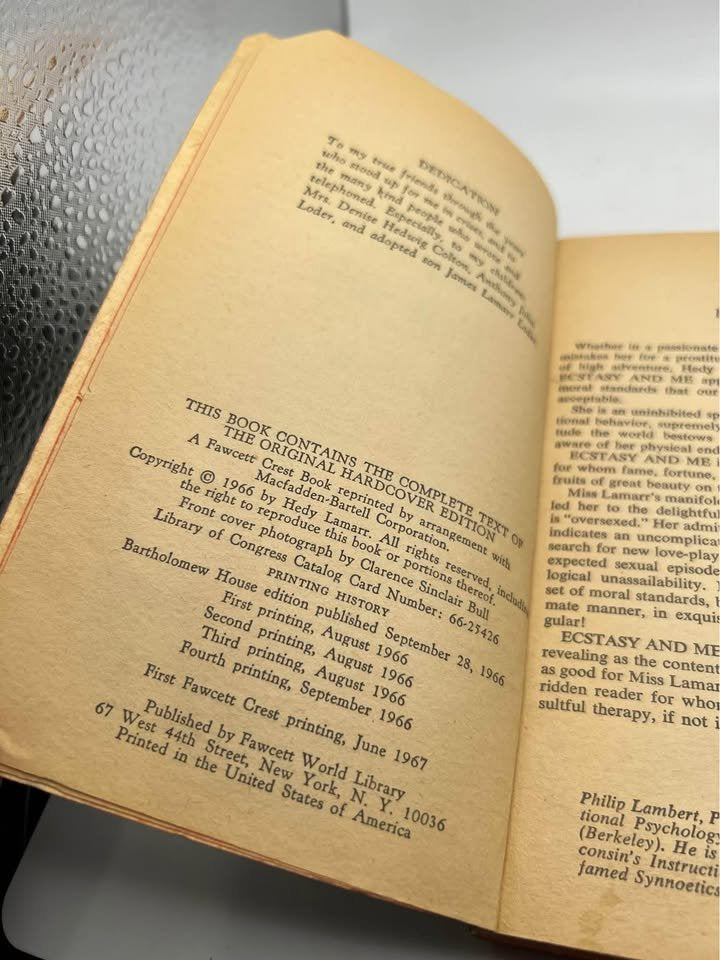 Ecstasy and Me My Life as a Woman by Hedy Lamarr Vintage Paperback Book 1967