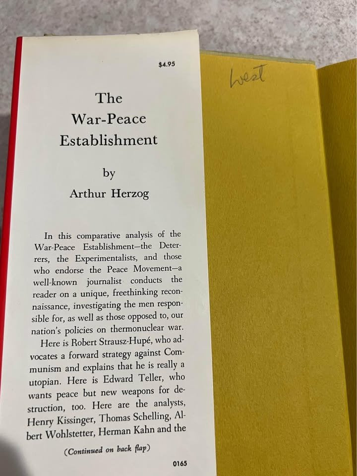 The War-Peace Establishment by Arthur Herzog Vintage Hardcover Book 1965