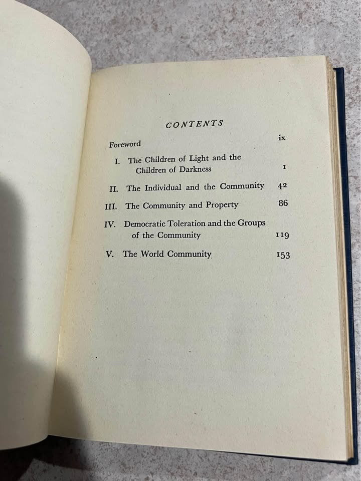 1945 The Children of Light and Darkness by Reinhold Niebuhr Antique Vintage Hardcover Book