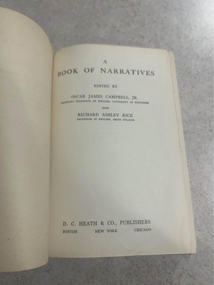 1917 A Book of Narratives by Oscar James Campbell & Richard Ashley Antique Vintage Hardcover Book