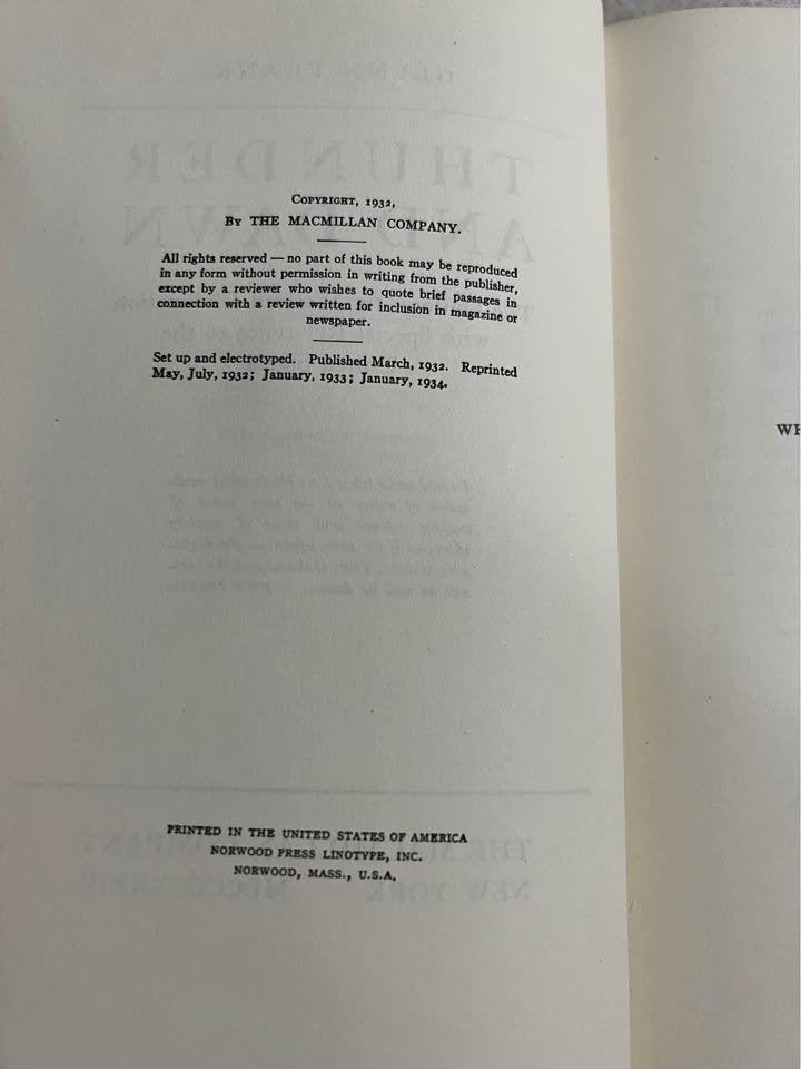 1932 Thunder and Dawn by Glenn Frank Antique Vintage Hardcover Book