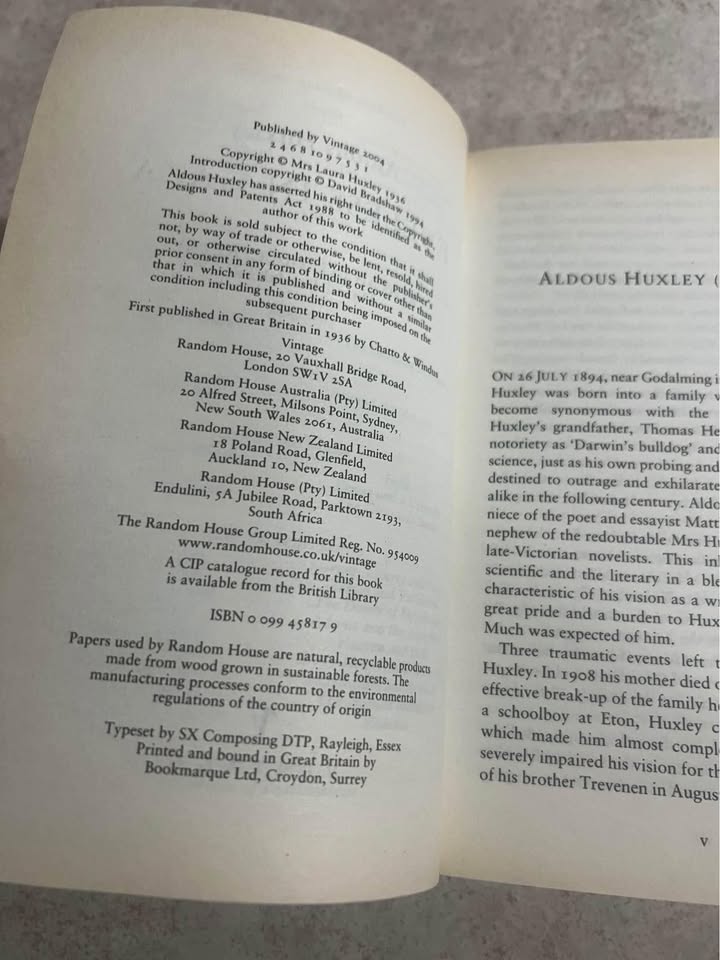 Eyeless in Gaza by Aldous Huxley Vintage Classics Paperback Book 2004