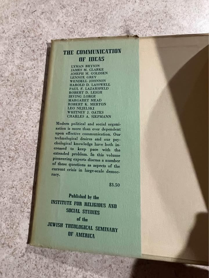 The Communication of Ideas Series of Addresses by Lyman Bryson Antique Vintage Hardcover Book 1948