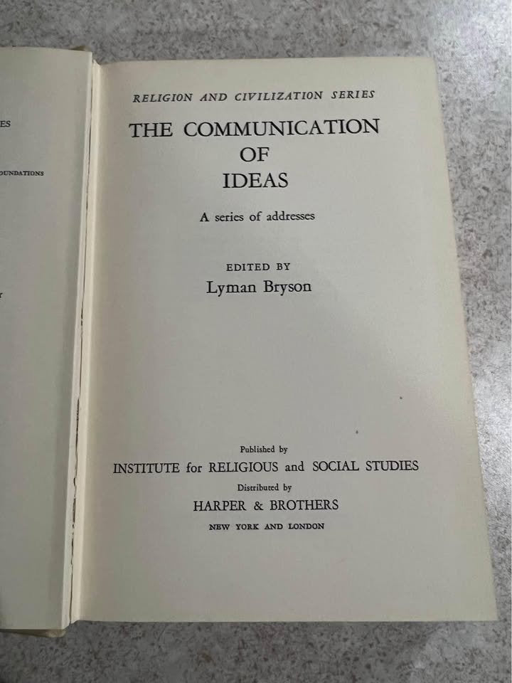 The Communication of Ideas Series of Addresses by Lyman Bryson Antique Vintage Hardcover Book 1948