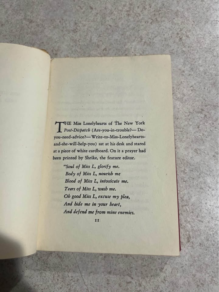 1933 Miss Lonelyhearts by Nathaniel West Antique Vintage Hardcover Book
