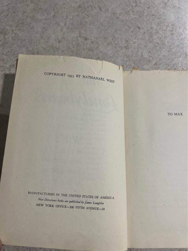 1933 Miss Lonelyhearts by Nathaniel West Antique Vintage Hardcover Book