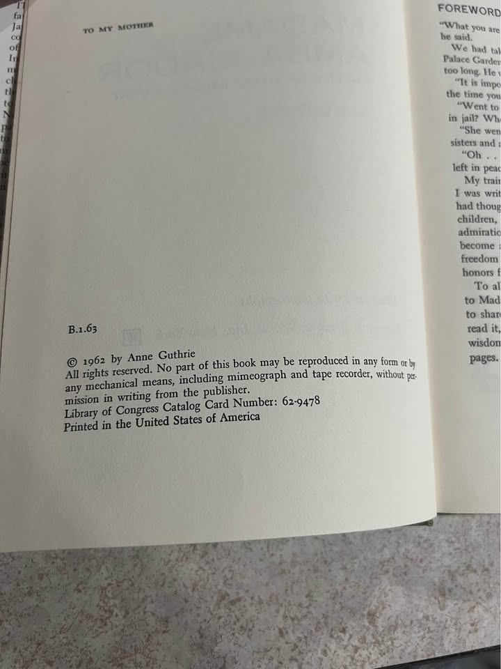 1962 Madame Ambassador by Anne Guthrie Vintage Hardcover Book Signed