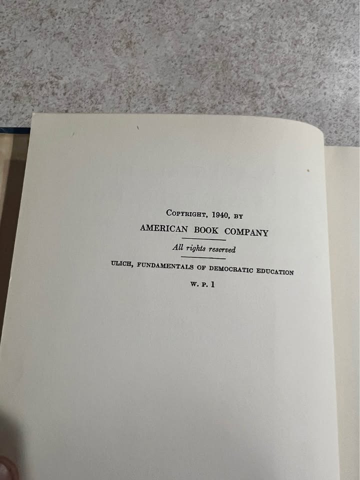 1940 Fundamentals of Democratic Education by Robert Ulich Antique Vintage Hardcover Book