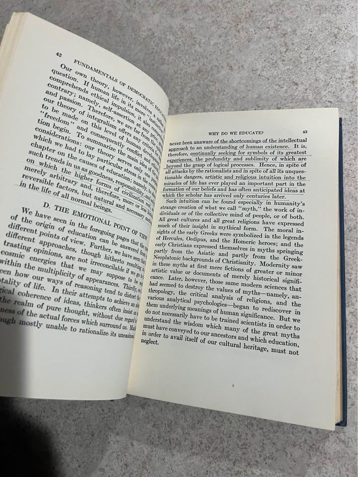 1940 Fundamentals of Democratic Education by Robert Ulich Antique Vintage Hardcover Book