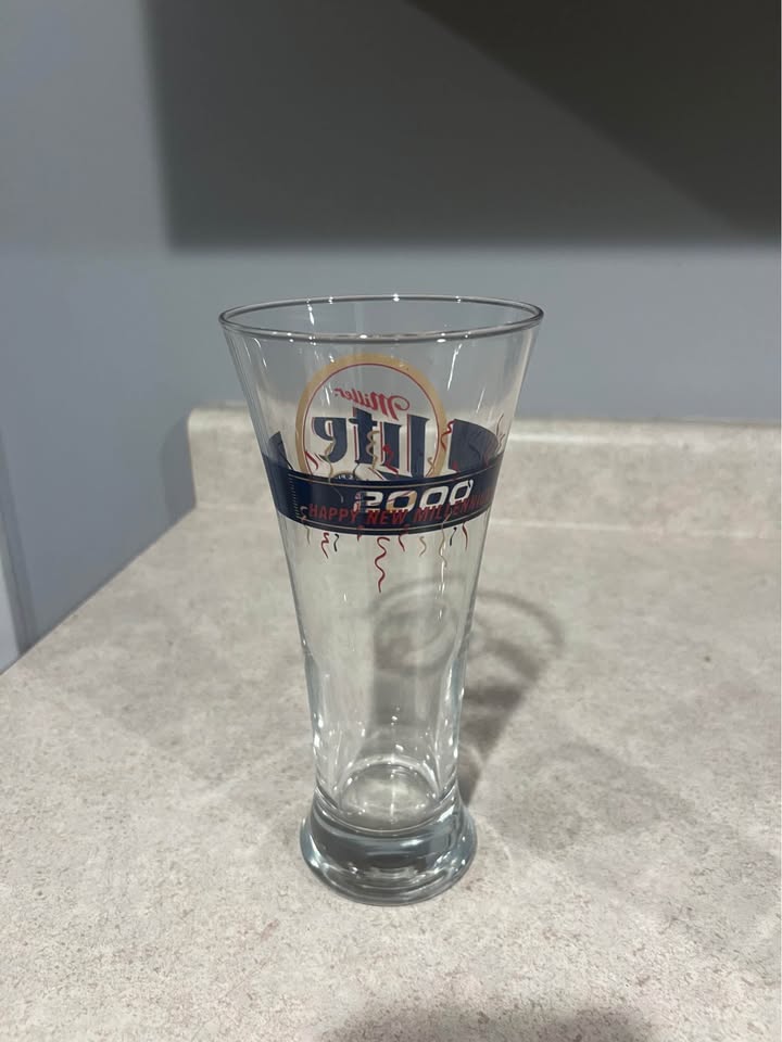 Set of 2 Miller Lite 2000 Happy New Millennium Logo Beer Glass 8” Barware