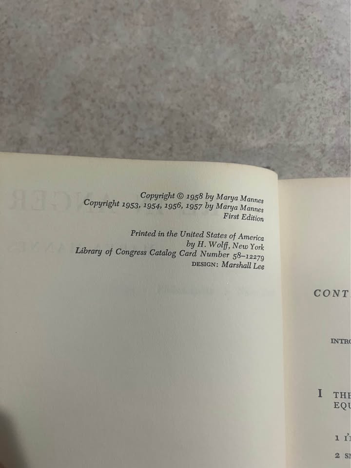 1958 More In Anger by Marya Mannes Vintage Hardcover Book
