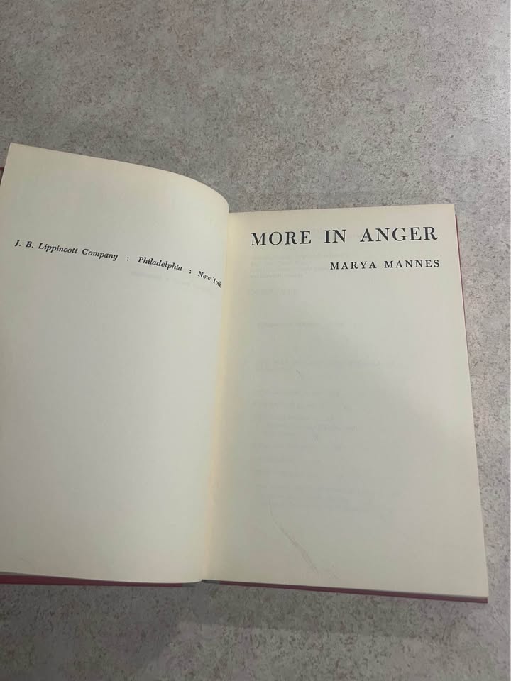 1958 More In Anger by Marya Mannes Vintage Hardcover Book