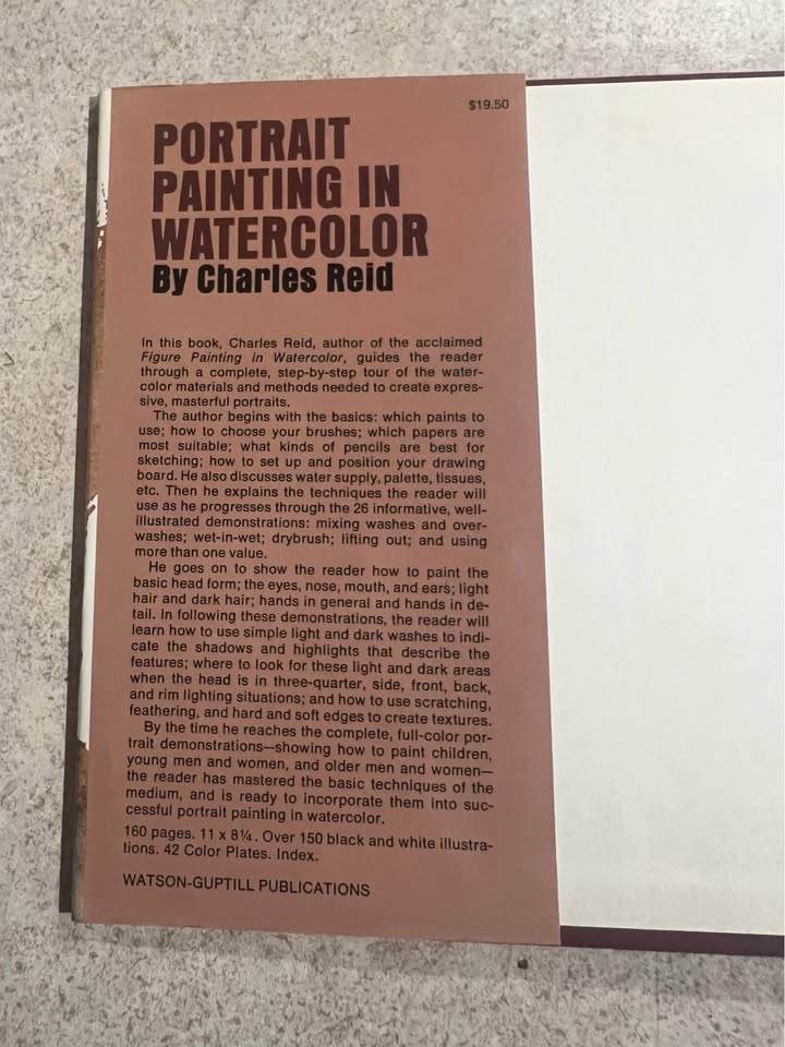 Portrait Painting in Watercolor by Charles Reid Hardcover Book 1989
