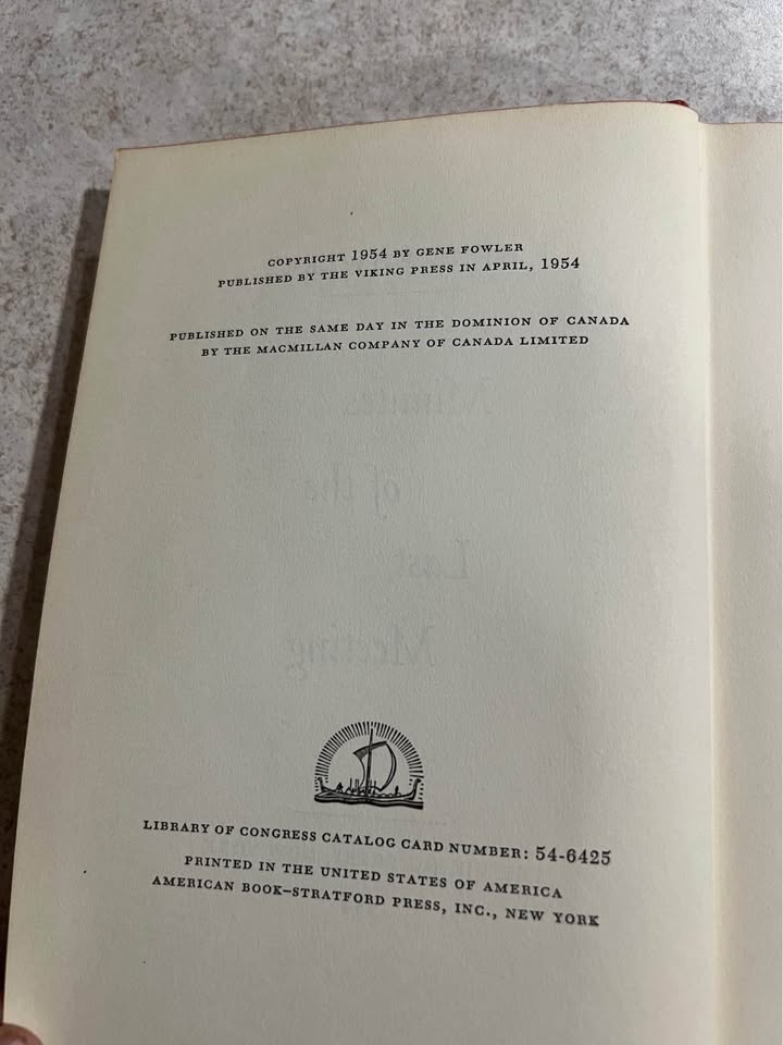 1954 Minutes of the Last Meeting by Gene Fowler Vintage Hardcover Book