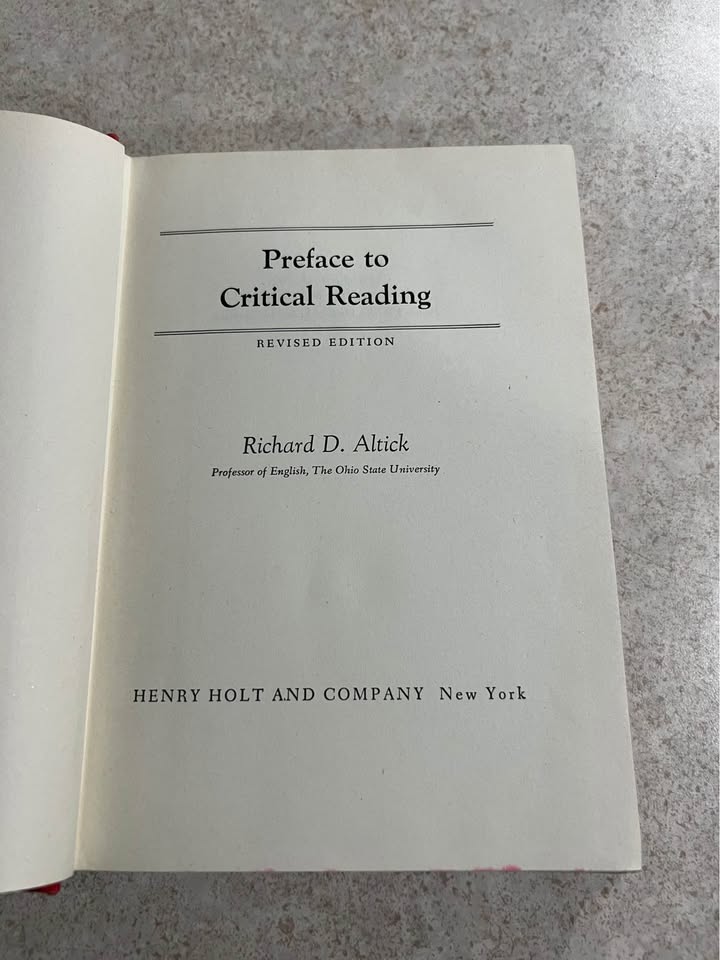 1951 Preface To Critical Reading by Richard D Altick Vintage Hardcover Book