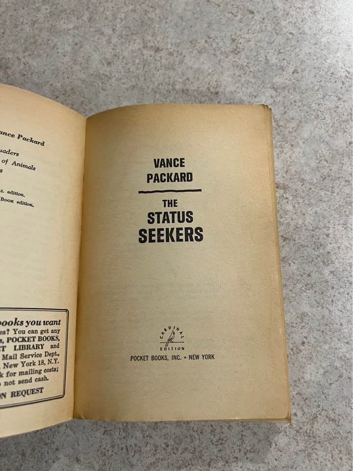 1961 The Status Seekers by Vance Packard Vintage Paperback Book