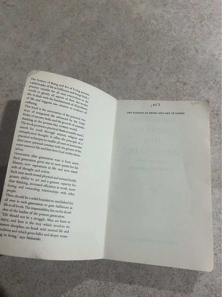 1966 The Science of Being and Art of Living by Maharishi Mahesh Yogi Vintage Paperback Book