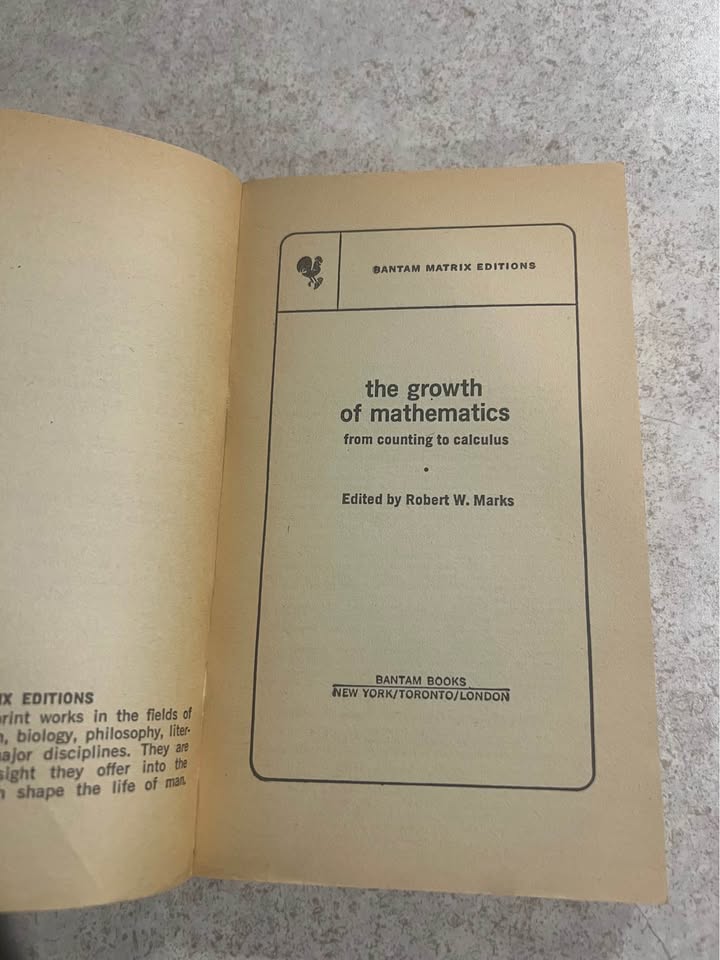 1964 The Growth of Mathematics by Robert W Marks Vintage Paperback Book