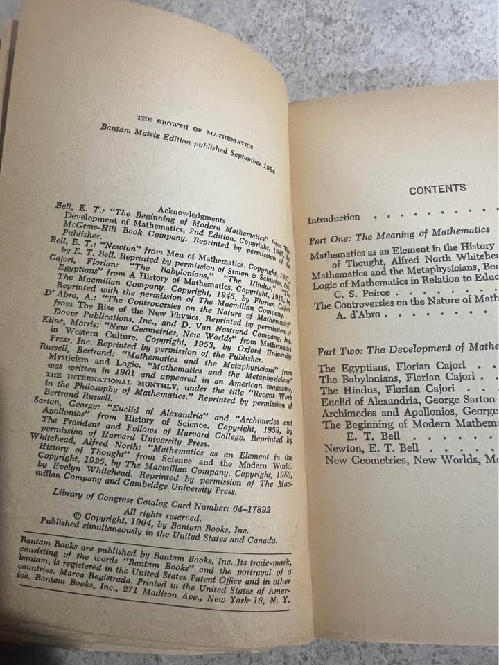 1964 The Growth of Mathematics by Robert W Marks Vintage Paperback Book