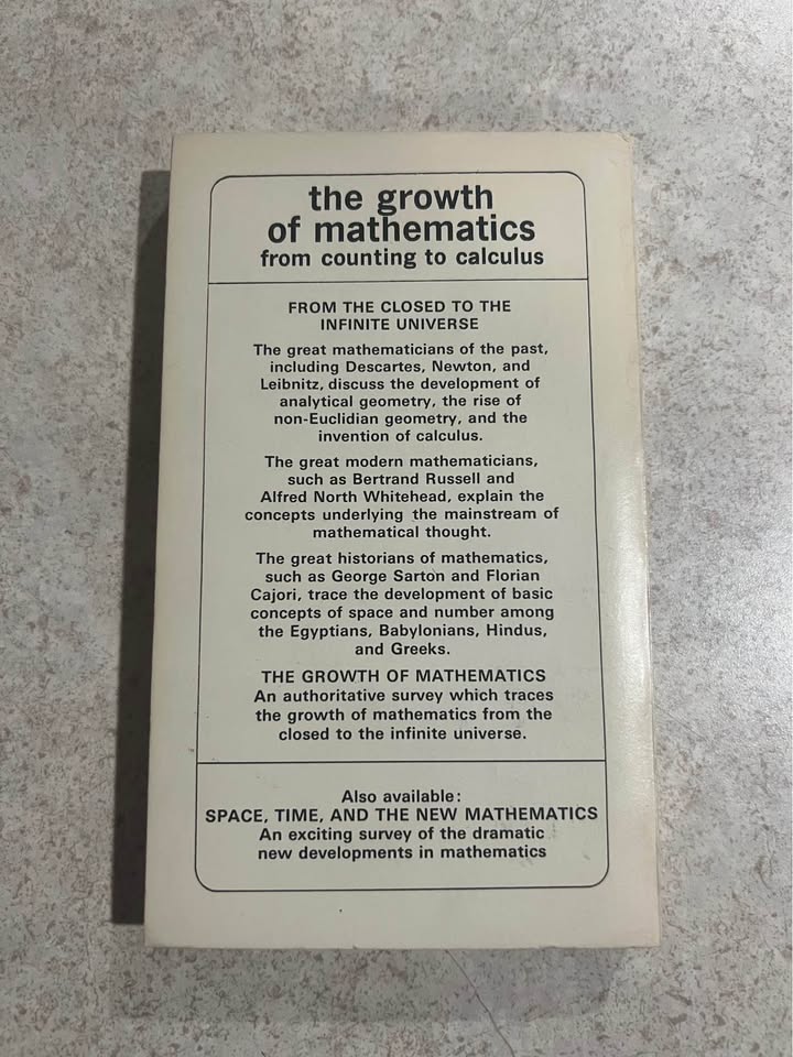 1964 The Growth of Mathematics by Robert W Marks Vintage Paperback Book