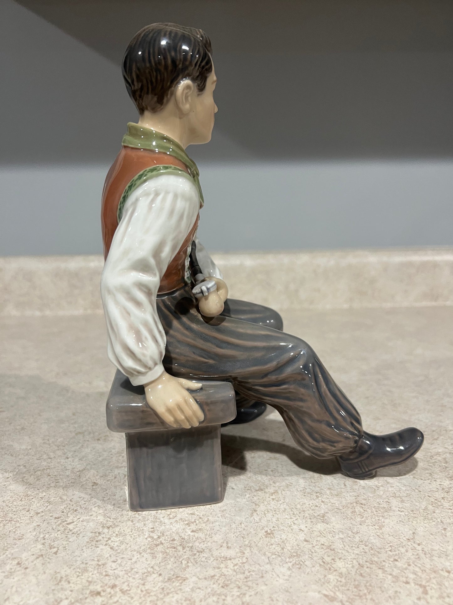 Dahl Jensen Amager Boy with Pipe Figurine #1300 Copenhagen Rare