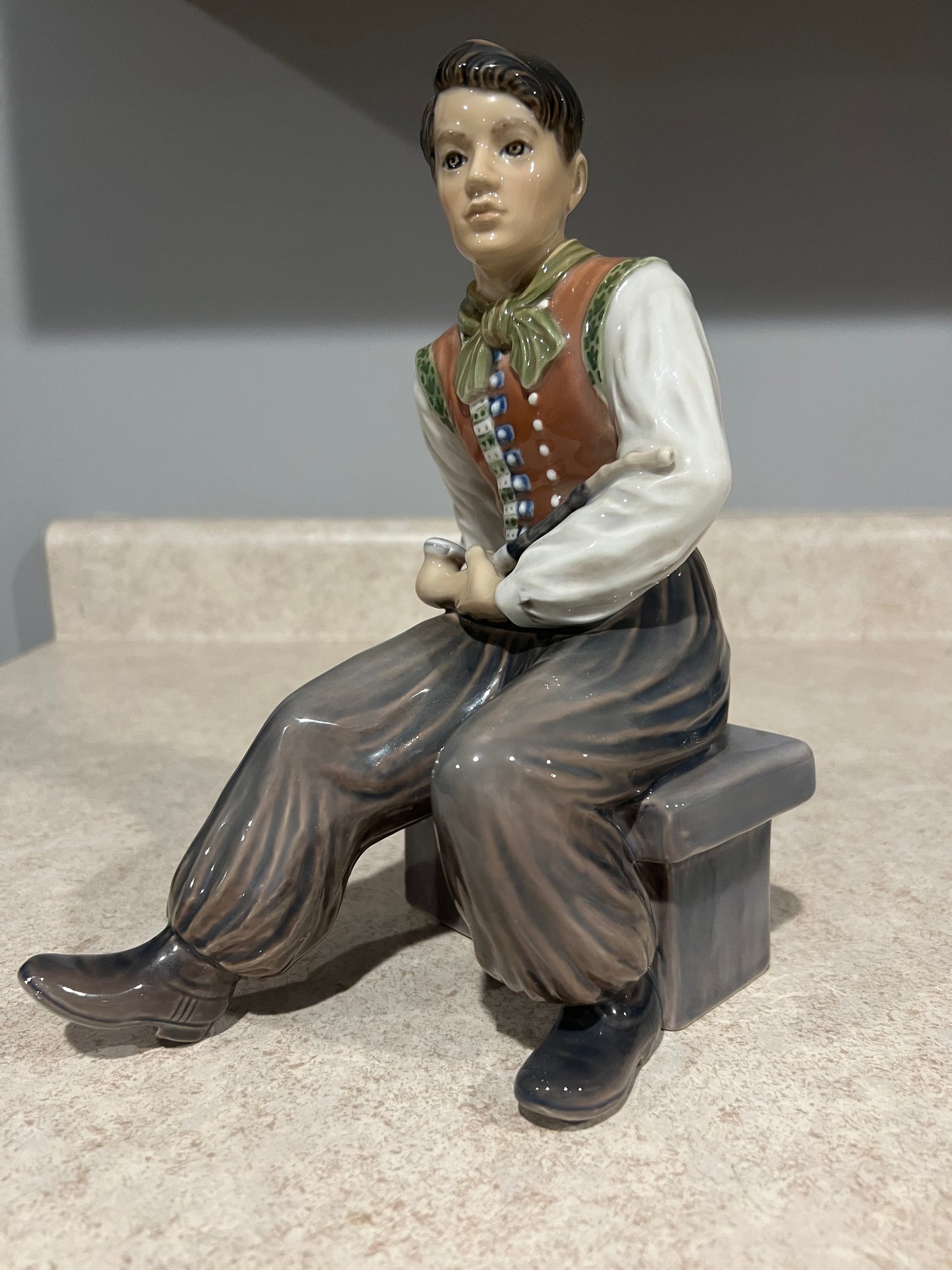 Dahl Jensen Amager Boy with Pipe Figurine #1300 Copenhagen Rare