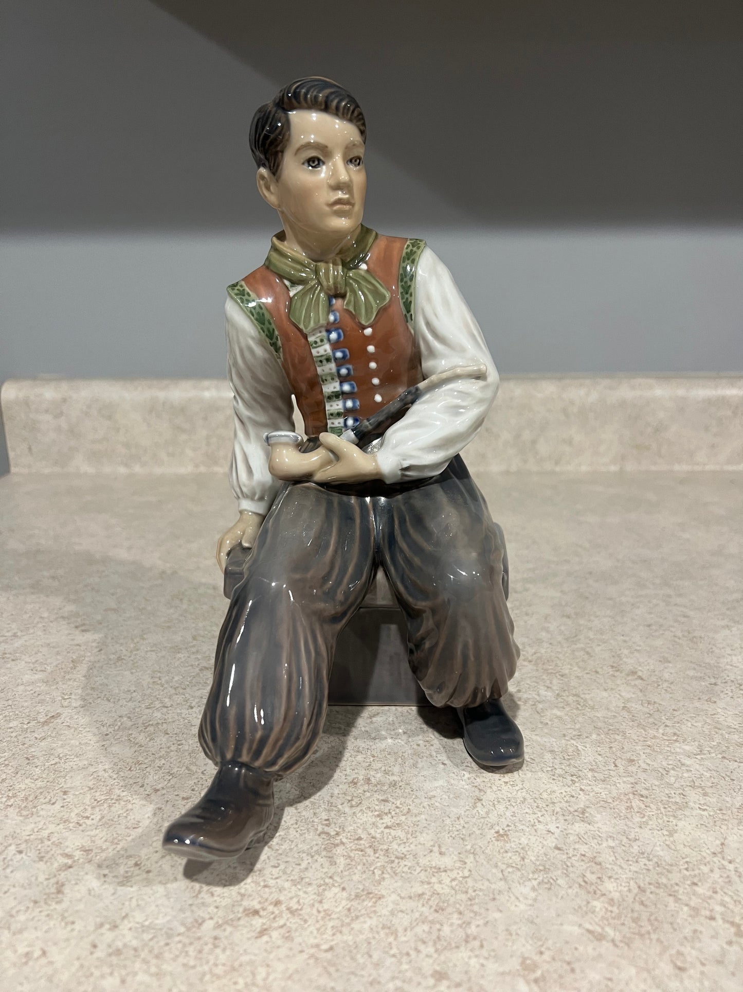 Dahl Jensen Amager Boy with Pipe Figurine #1300 Copenhagen Rare