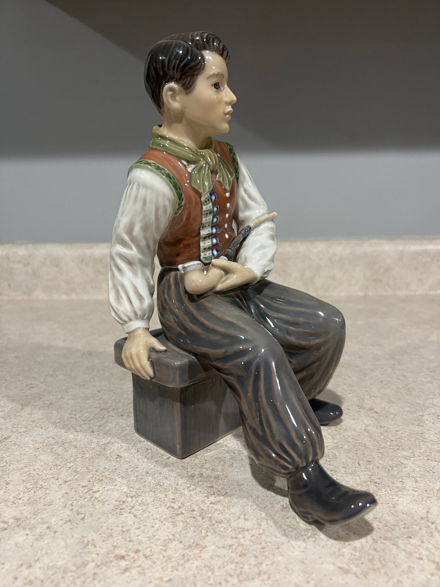 Dahl Jensen Amager Boy with Pipe Figurine #1300 Copenhagen Rare